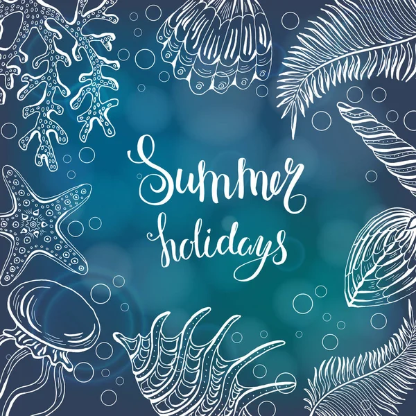 Deniz kabuklarını, deniz yıldızı, Deniz anası bileşimi. Sualtı dünyasını. Deniz arka plan.