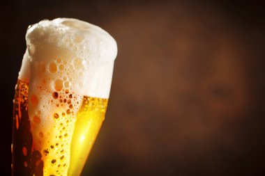 Koyu arkaplanda bir bardak bira..