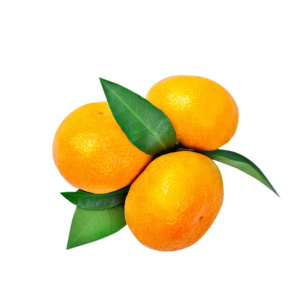 Tangerine Eller Clementine Med Grönt Blad Isolerad Vit Bakgrund Isolerade — Stockfoto