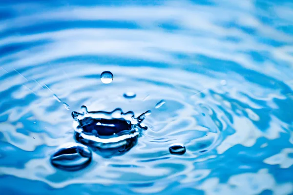 The round transparent drop of water, falls downwards. Selective focus. — Stock Photo, Image