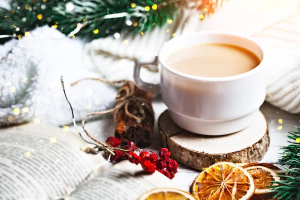 A Cup of hot cocoa. Merry Christmas and happy New year. Selective focus.