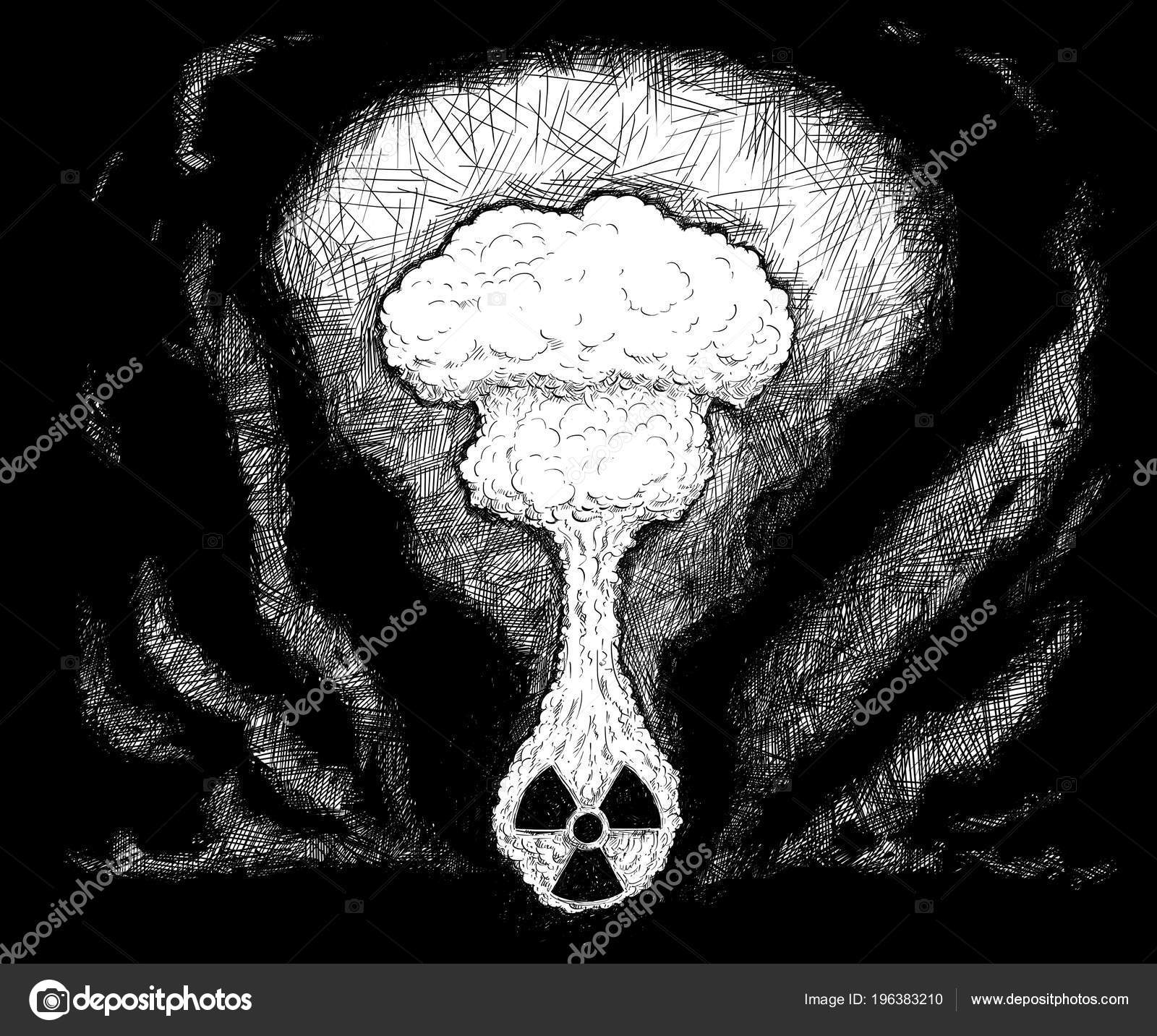 Pluma Artística y Dibujo de Tinta Ilustración de Explosión Nuclear