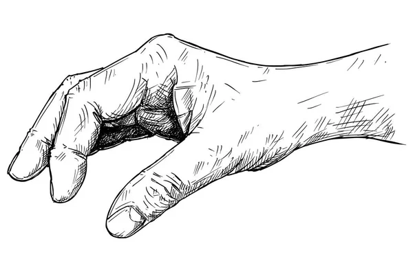 Ilustração artística vetorial ou desenho de mão segurando algo pequeno entre dedos beliscando — Vetor de Stock