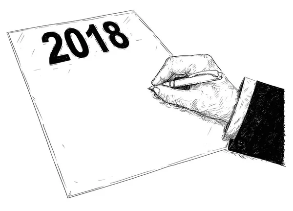 Disegno artistico vettoriale Illustrazione di mano pronta a scrivere o firmare documento con 2018 testo — Vettoriale Stock