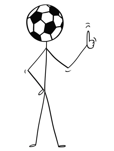 Desenhos animados de personagem Stick Man com futebol ou bola de futebol como cabeça mostrando polegares para cima —  Vetores de Stock