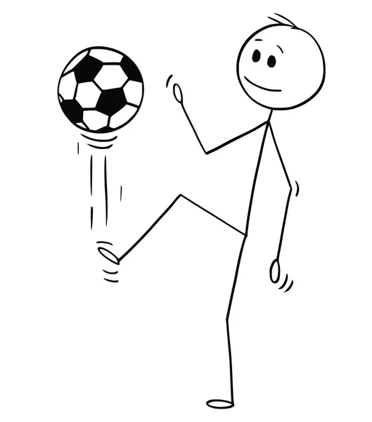 Karikatur eines Fußballers oder Fußballers beim Jonglieren oder Kicken mit dem Ball — Stockvektor