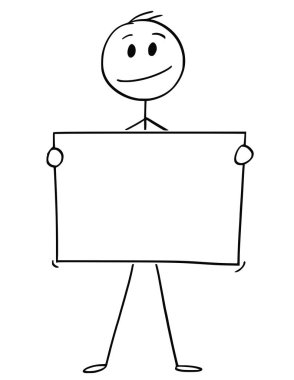 Cartoon of Man or Businessman Holding Empty or Blank Sign clipart