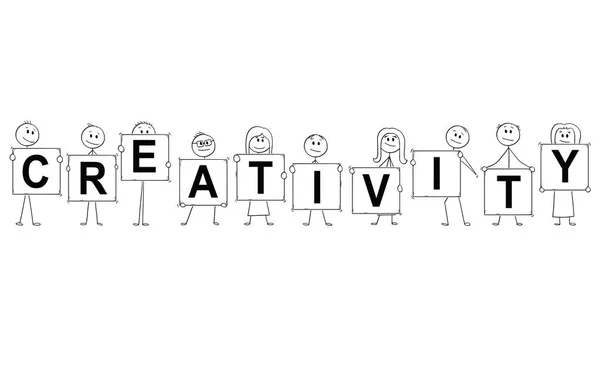 Üzletemberek és üzletasszonyok gazdaság jelei a kreativitás szöveg rajzfilm — Stock Vector