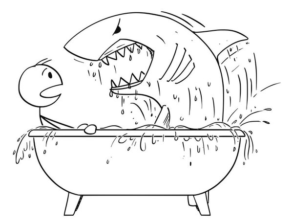 Cartoon of Man Attacked by Shark in His Bathroom Bath