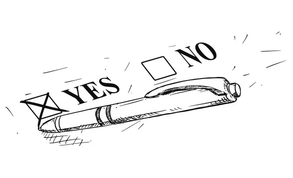 Vektor künstlerische Zeichnung Illustration von Ja und Nein Fragebogen Form und Kugelschreiber — Stockvektor