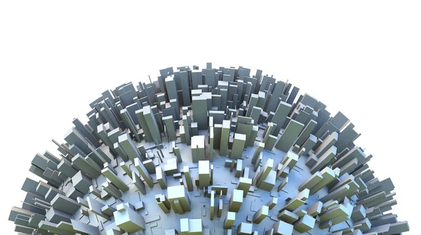 Absztrakt féltekén 3d bolygó egyszerű doboz Skyscraper City épületek — Stock Fotó