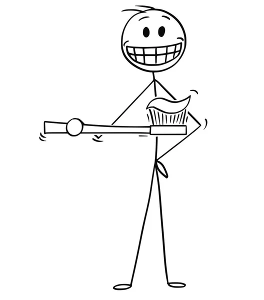 Γελοιογραφία του ανθρώπου που κρατώντας την οδοντόβουρτσα με οδοντόκρεμα — Διανυσματικό Αρχείο