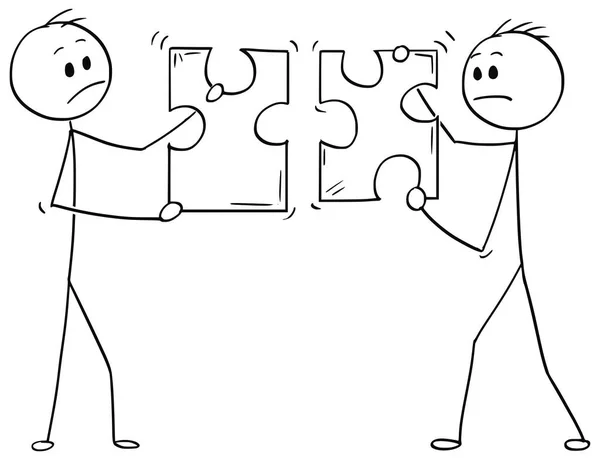 Karikatur zweier Geschäftsleute mit unpassenden Puzzleteilen — Stockvektor