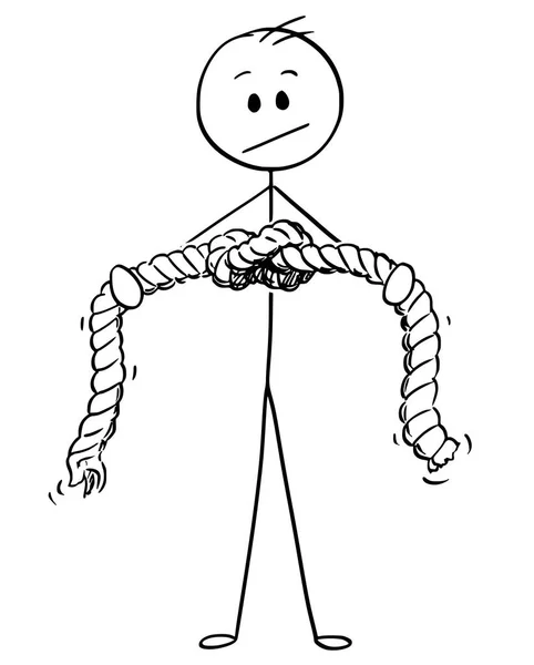Γελοιογραφία του ανθρώπου ή επιχειρηματίας κρατώντας το σχοινί με κόμπο — Διανυσματικό Αρχείο