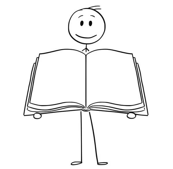 Desenhos animados de homem ou empresário segurando livro vazio aberto —  Vetores de Stock