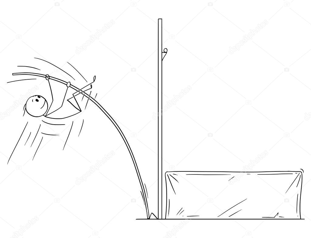 Cartoon of Athlete Doing Pole Vaulting