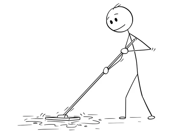 Kreskówka mężczyzna Czyszczenie podłogi z mopem — Wektor stockowy