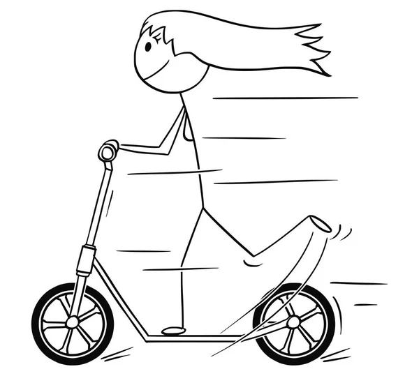 Caricature de femme ou fille chevauchant le scooter — Image vectorielle