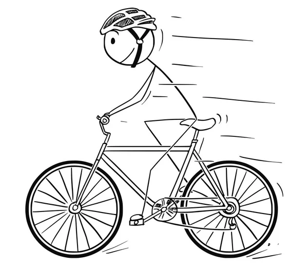 Cartoon of Man With Helmet Riding on Bicycle — Stock Vector