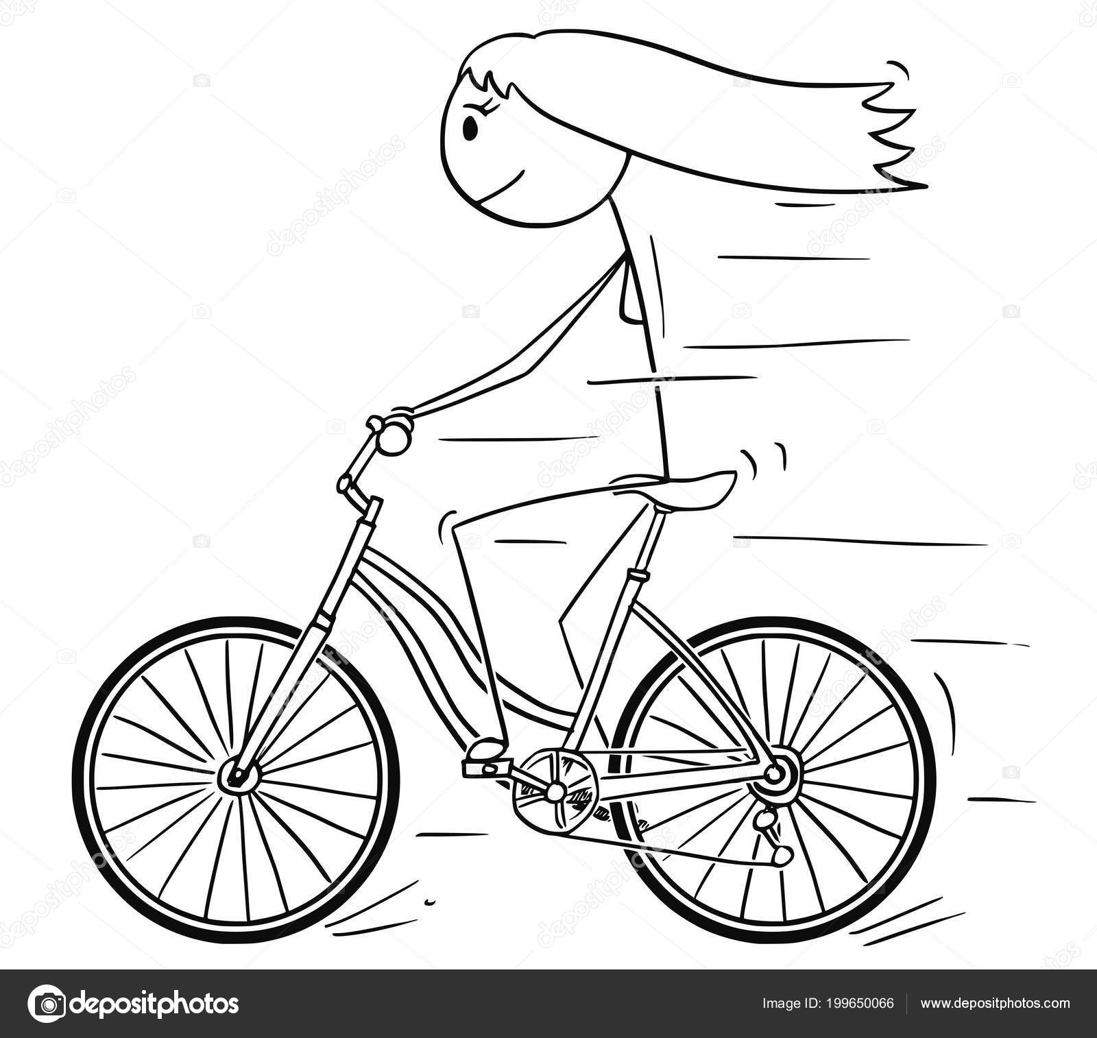 Cartoon Of Woman Or Girl Riding On Bicycle Stock Vector Image By ©ursus 199650066