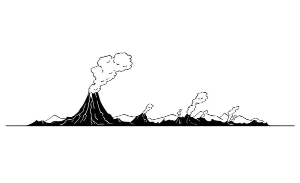 Dibujo artístico vectorial Ilustración del paisaje volcánico — Archivo Imágenes Vectoriales