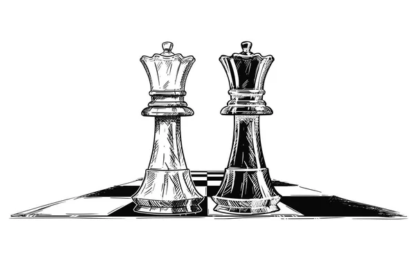 Konstnärliga ritning vektorillustration två schack Konungarnas vända mot varandra — Stock vektor