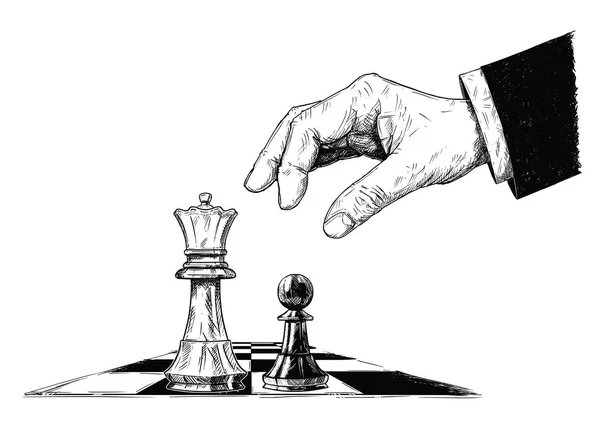 Konstnärliga ritning vektorillustration Chess King och bonde vända mot varandra — Stock vektor