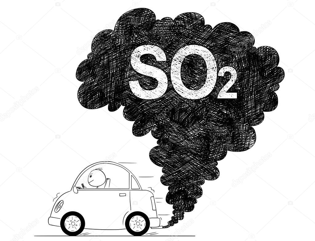 Vector Artistic Drawing Illustration of Car Air SO2 Pollution