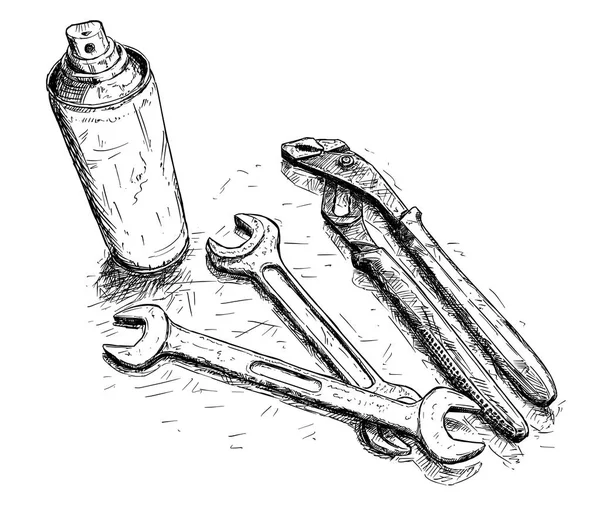 Vektor konstnärliga ritning Illustration av uppsättning arbetsverktyg — Stock vektor
