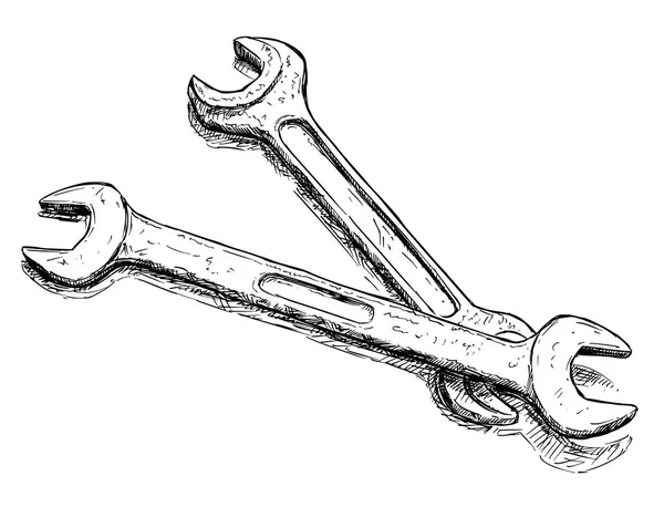 Vector Artistic Drawing Illustration of Two Wrenches or Spanners — Stock Vector