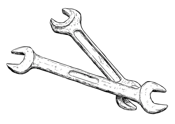 Vektor künstlerische Zeichnung Illustration von zwei Schraubenschlüsseln oder Schlüsseln isoliert — Stockvektor