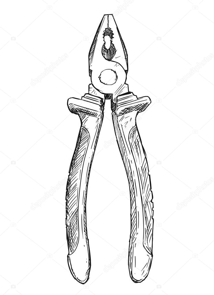 Vector Artistic Drawing Illustration of Combination Pliers Isolated