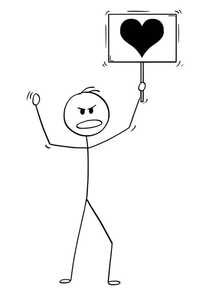 Cartoon van de mens aan te tonen met hart afbeelding teken — Stockvector