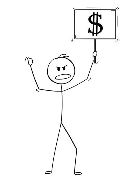 Dibujos Animados del Hombre o Empresario Demostrándose Con Signo de Símbolo de Dólar — Vector de stock