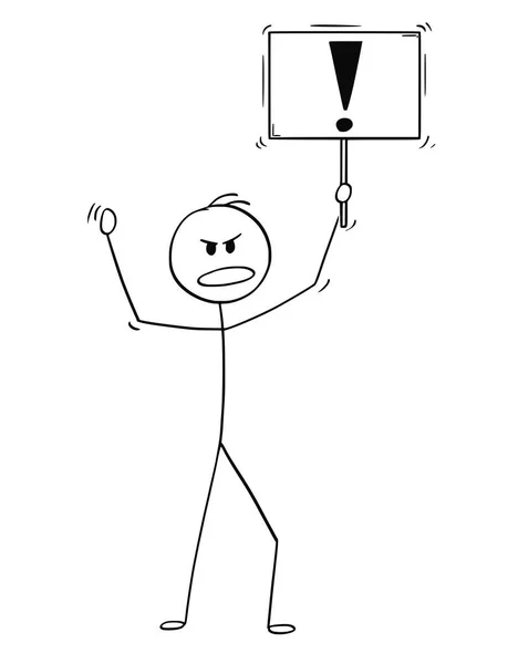 Cartoon of Man Demonstrating With Exclamation Mark Symbol Sign - Stok Vektor