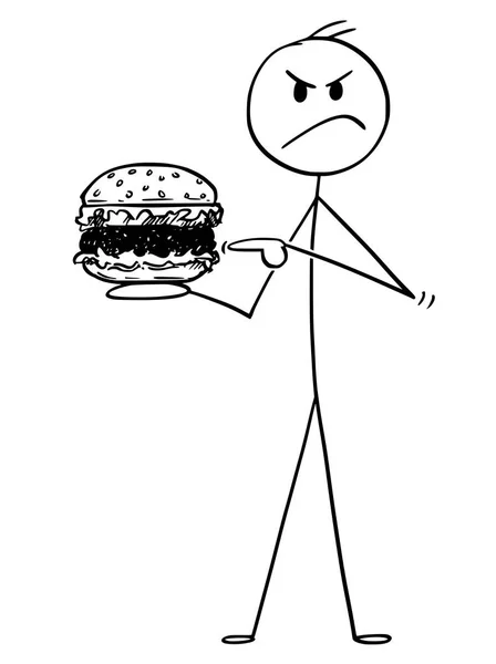 Cartoon of Angry Man Holding Hamburger — Stock Vector