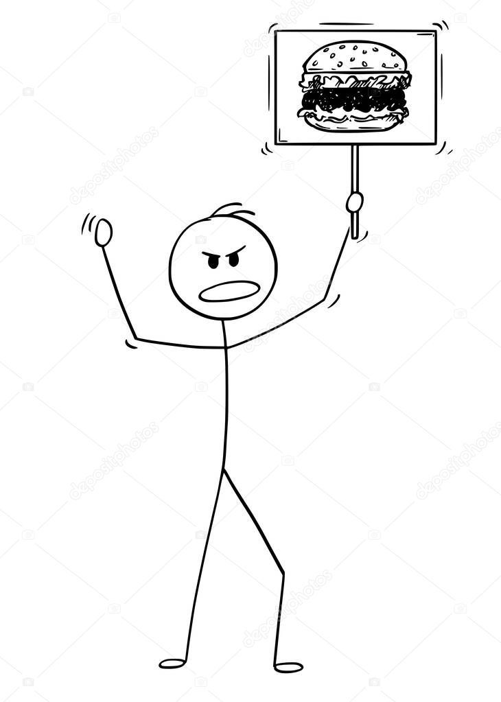 Cartoon of Man Demonstrating With Hamburger Sign