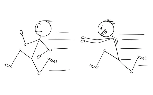 Karikatur eines wütenden gewalttätigen Mannes, der einen anderen Mann verfolgt — Stockvektor