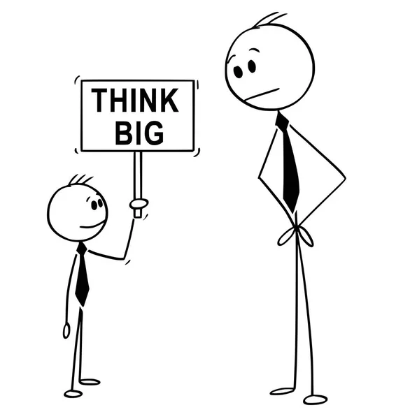 Cartoon van zakenman en Small Business jongen houden denk groot bord — Stockvector