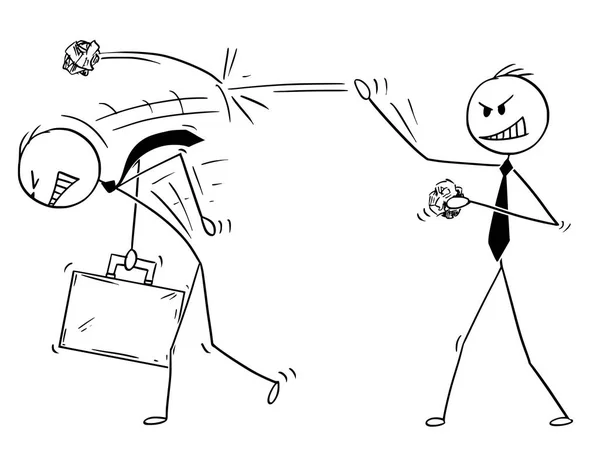 Caricatura del hombre de negocios lanzando bolas de papel a otro hombre — Vector de stock