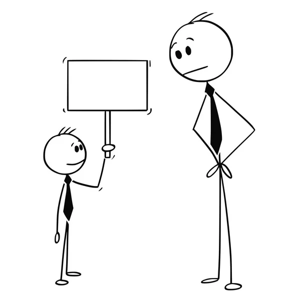 Cartoon of Businessman and Small Business Boy Holding Empty Sign - Stok Vektor