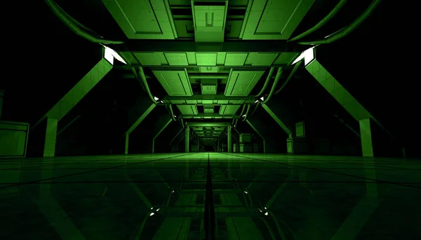 Abstract Green Sci Fi Futurista Interior Design Corridor.3D Renderização . — Fotografia de Stock