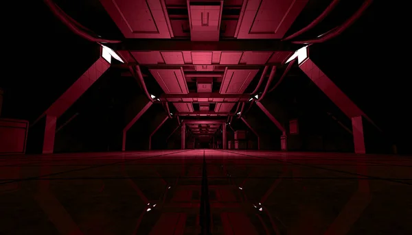 Abstract Red Sci Fi Futuristic Interior Design Corridor.3D Rendering.