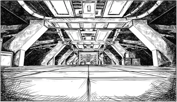 Concept Art Dessin de bande dessinée de science-fiction abstraite Futuristic Space Ship Corridor Design . — Image vectorielle