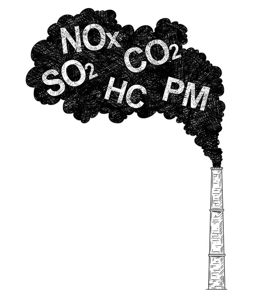 Ilustração de desenho artístico vetorial da poluição do ar de Smokestack, Industry or Factory — Vetor de Stock