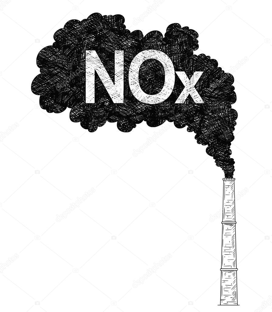 Vector Artistic Drawing Illustration of Smokestack, Industry or Factory Air NOx Pollution