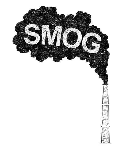 Ilustração de desenho artístico vetorial de poluição por fumaça, indústria ou fábrica — Vetor de Stock