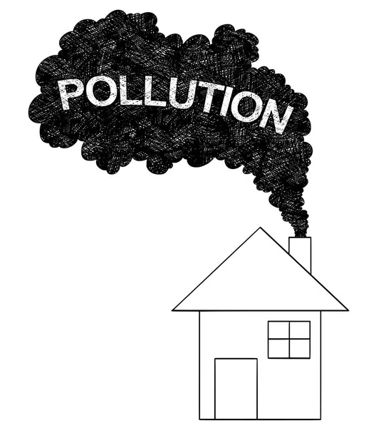 Umělecké kreslení vektorové ilustrace kouře pocházejícího z domu komínem, koncept znečištění vzduchu — Stockový vektor