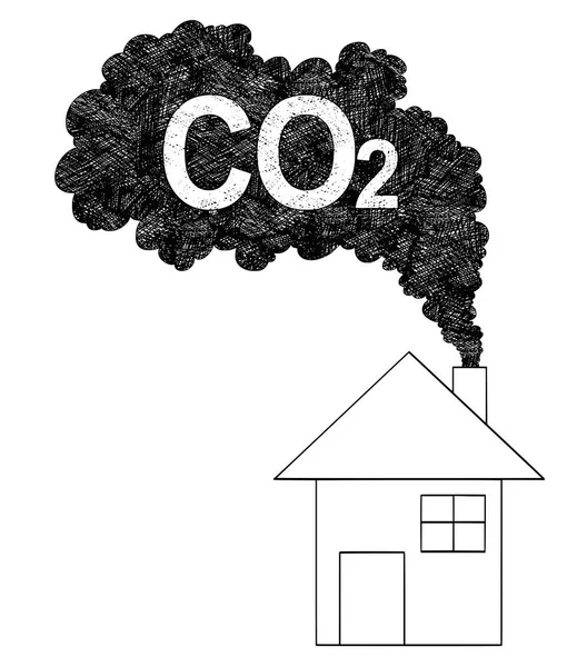 Εικονογράφηση καλλιτεχνικών σχεδίασης φορέα του καπνού που προέρχεται από την καπνοδόχο του σπιτιού, διοξείδιο του άνθρακα ή Co2 έννοια ρύπανση αέρα — Διανυσματικό Αρχείο