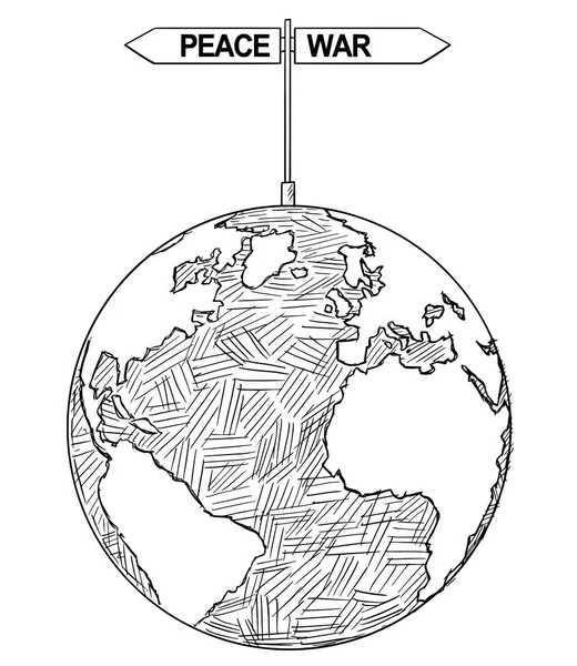 Dessin artistique vectoriel Illustration du globe mondial avec des flèches de décision de paix ou de guerre — Image vectorielle